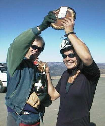 Eric Albrecht, Cornelia Fletcher, winners of 1998 Low-Key Hillclimbs series, celebrating