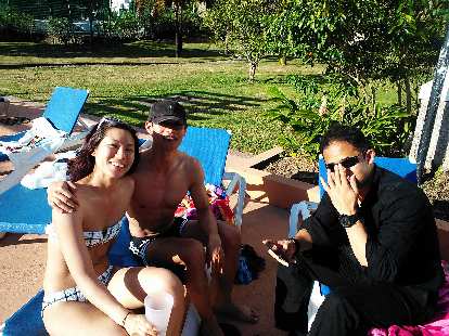 Jenn, Felix Wong and Paris at the pool.