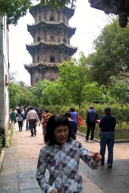 My mom in front of the Reshou Pagoda at the Kaiyuan Temple in Quanzhou, China.