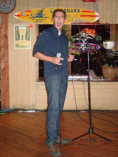 Jon singing "Rock you like a hurricane."