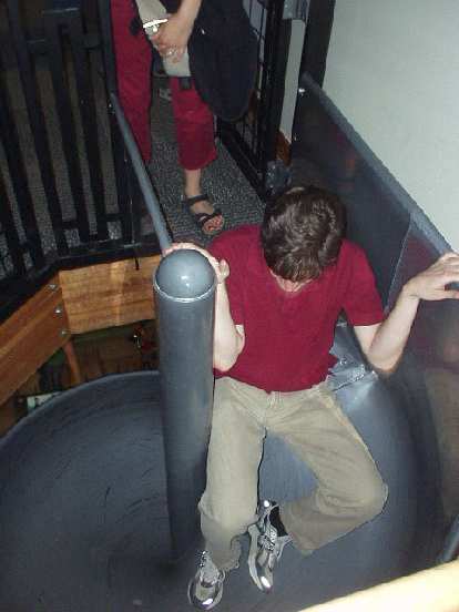 Guy going down the slide at the NBBC.