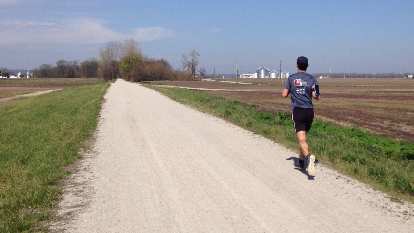 Felix Wong running northeast on the Katy Trail, a couple miles from St. Charles. (26 Mar 2016) Photo: Felix Wong running northeast on the Katy Trail, a couple miles from St. Charles.