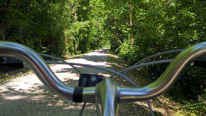 The view behind the handlebars of the rental bike on the Katy Trail. Photo: The view behind the handlebars of the rental bike on the Katy Trail.