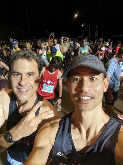 Dave and Felix at the start of the Kauai Marathon.