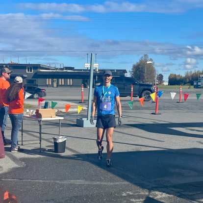 Felix Wong moments after finishing the 2022 Kenai River Marathon in 2nd place overall.
