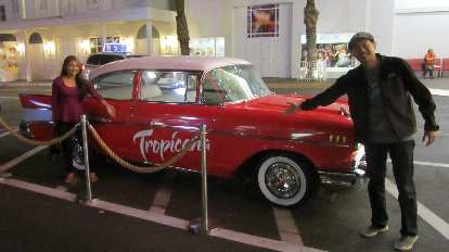 Sara and Bandy in front of a Chevy Bel Air in front of the Tropicana, the hotel we stayed at off the Strip. (16 Nov 2013) Sara and Bandy in front of a Chevy Bel Air in front of the Tropicana, the hotel we stayed at off the Strip.