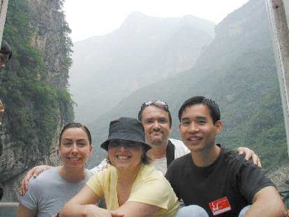 Martrese, Karen, John, and Felix Wong on the Daning River. Photo: John Taylor. Martrese, Karen, John, and Felix Wong on the Daning River.