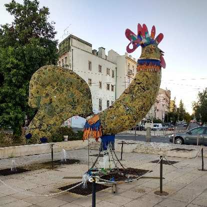 Chicken sculpture in Lisbon, Portugal.