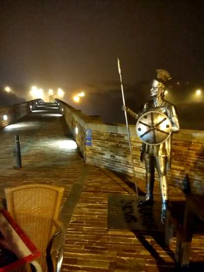 I passed by this statue of a Roman warrior on the Puente Romano (Roman bridge) as I walked out of Lugo to continue my journey on the Camino de Santiago. (09 Oct 2017) I passed by this statue of a Roman warrior on the Puente Romano (Roman bridge) as I walked out of Lugo to continue my journey on the Camino de Santiago.