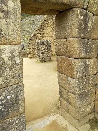 The view through a door at Machu Picchu.