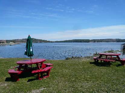 Picnic tables by the Sheepscot River.