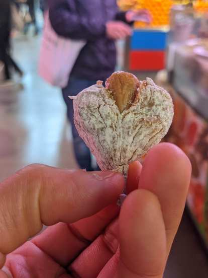 A heart-shaped fig with almond.
