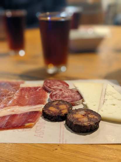 Ham, sausage and cheese at Taberna Uvedoble.
