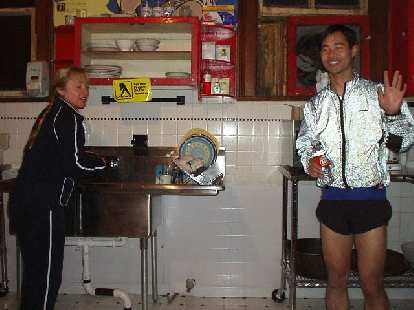 At the India House Hostel, Sylvie and I woke up at about 5:00 a.m. before walking over to the Superdome 1.5 miles away. Here we are having breakfast. Photo: At the India House Hostel, Sylvie and I woke up at about 5:00 a.m. before walking over to the Superdome 1.5 miles away. Here we are having breakfast.
