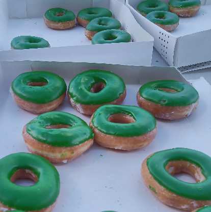 Green Krispy Creme donuts at the Marshall University Marathon.
