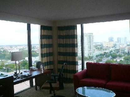 The room had amazing floor-to-ceiling views of downtown Miami.