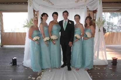 The bridesmaids with Dan: Emily, Sandy, Kristine, Adrienne, and Patti.