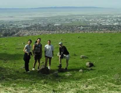 Half of our group, about 15 minutes into the hike: Merry, Felix, Evelyn, and Kathleen. Photo: Adrian Mikolajczak. Half of our group, about 15 minutes into the hike: Merry, Felix, Evelyn, and Kathleen.