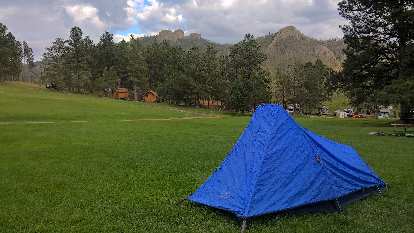 blue 1999 Sierra Designs Clip Flashlight CD tent, Horsethief Campground