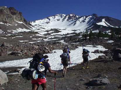 In mid-July, the snowpack had already melted at 8000 feet, allowing us to start at the Ski Bowl trailhead instead of the more traditional Bunny Flat parking lot. This allowed us to cut out about 1000 feet of climbing. In mid-July, the snowpack had already melted at 8000 feet, allowing us to start at the Ski Bowl trailhead instead of the more traditional Bunny Flat parking lot. This allowed us to cut out about 1000 feet of climbing.