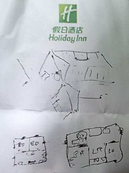 The layout of one of the homes that my dad drew on the bus en route to the village, going off of memory from 70 years prior. sketch of layout of my dad's childhood home