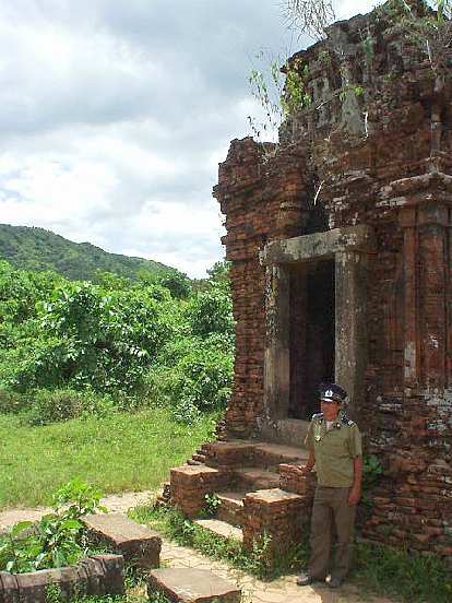 Security guard by one of the ruins.