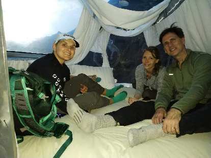 Mel, Teresa, and Matthew in the sleeping area of the pod. Mel, Teresa, and Matthew in the sleeping area of the pod.
