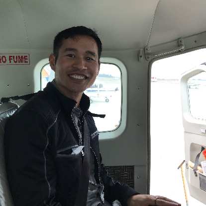 Felix Wong inside an airplane that was to fly over the Nazca Lines.