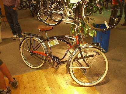 So was this vintage Schwinn cruiser, the type of bike that mountain bikes were born from. So was this vintage Schwinn cruiser, the type of bike that mountain bikes were born from.