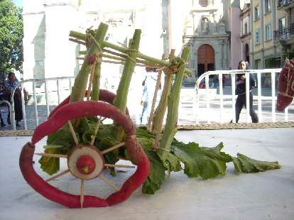 A cart made from radishes. A cart made from radishes.