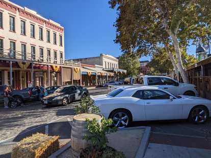 Old Sacramento. Of course, I liked the white Dodge Challenger parked there.