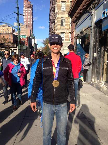 Felix Wong is all smiles after finishing the 2016 New York City Marathon.