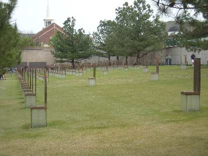 The Field of Empty Chairs, one chair for each of the victims of the bombing of the Alfred P. Murrah federal building. The Field of Empty Chairs, one chair for each of the victims of the bombing of the Alfred P. Murrah federal building.