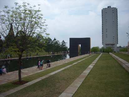 Reflections of the OKC National Memorial.