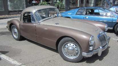 A brown MGA coupe. brown MGA coupe