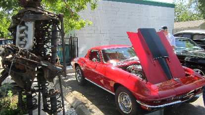 engine art, red 1960s Corvette coupe, Nelsen'