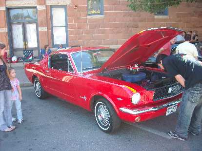 A fastback Mustang from the mid-60s that the new Mustangs are reminiscent of.  I didn't realize the original fastback Mustangs only sat two people (at least this one did).