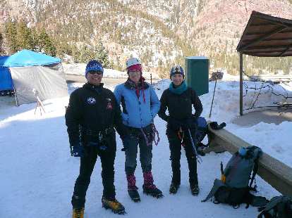 Danny, Michele, and Tori about to commence another fun day of ice climbing. (02 Feb 2009) Danny, Michele, and Tori about to commence another fun day of ice climbing.