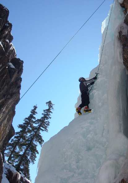 Felix Wong hacking away at a climb in New Frontier.
