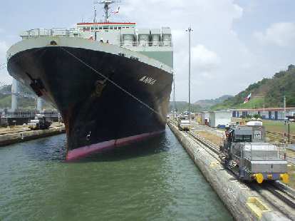 We went into the first lock with this huge cruise ship. We went into the first lock with this huge cruise ship.