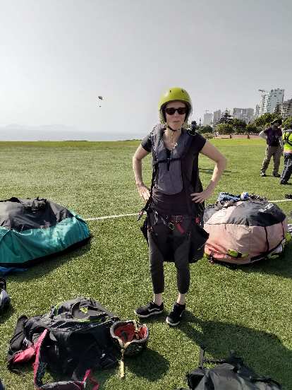 Teresa ready to go paragliding in Lima.