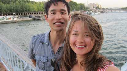 Felix Wong and Katia in front of the Seine River. (05 Aug 2013)