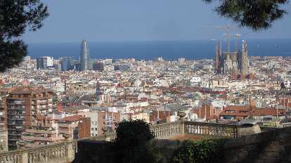 Nice view of Barcelona, including phallic-looking Torre Agbar and prominent Sagrada Familia church.