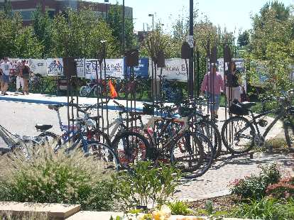 Shovels and pitchforks as bike racks at the Gardens of Spring Creek. Shovels and pitchforks as bike racks at the Gardens of Spring Creek.