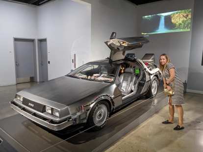 Andrea with the 1981 DeLorean "Time Machine" from the Back to the Future movie.