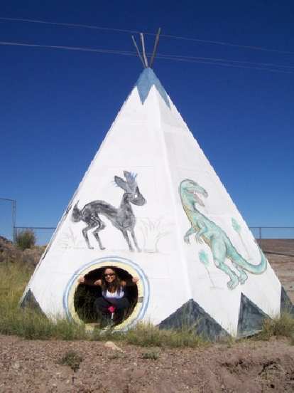 Raquel in the teepee. Raquel in the teepee.