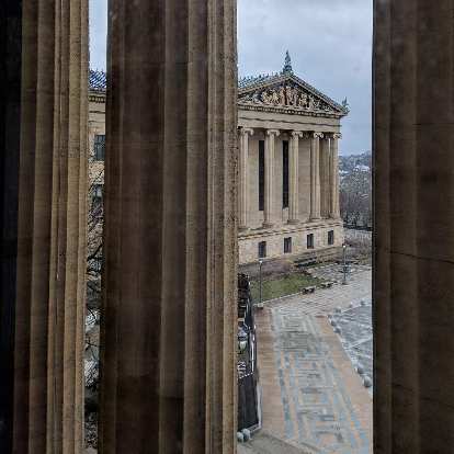 The Philadelphia Museum of Art, as seen through its coluns.