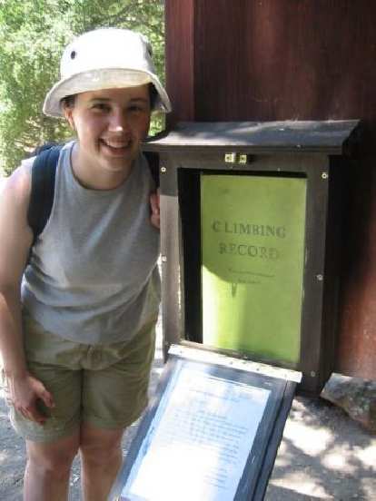 Vinita and I departed after climbing, but Loren and Suzie stayed for the entire weekend to camp and hike. Here's a cute picture of Suzie with the climbing registrar. Photo: Loren Cheng. Vinita and I departed after climbing, but Loren and Suzie stayed for the entire weekend to camp and hike. Here's a cute picture of Suzie with the climbing registrar.