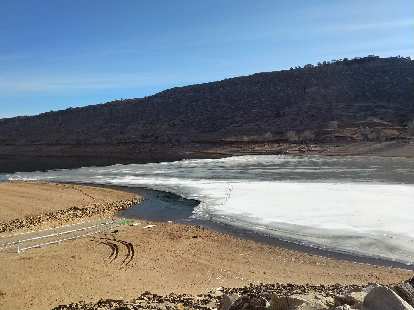 The Horsetooth Reservoir South Bay was quite frozen over before the 2019 Polar Bear Run and Plunge.