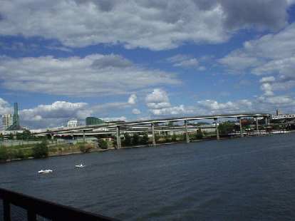The easterly view across the Willamette River from one of the bridges..